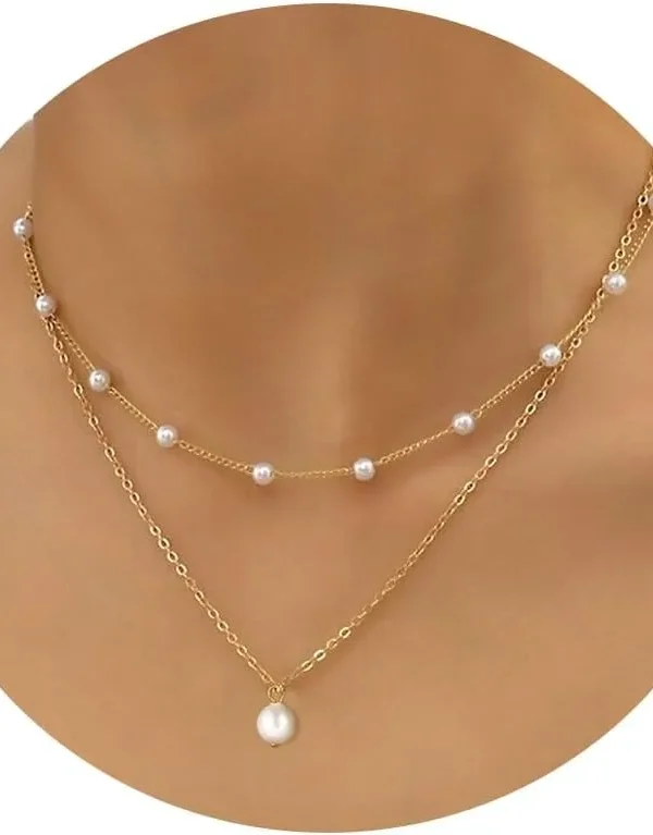 Gold Pearl Necklace for Women K Gold Plated Layered Pearl Necklaces for Women Trendy Pearl Necklace for Women Gold Jewelry Gifts
