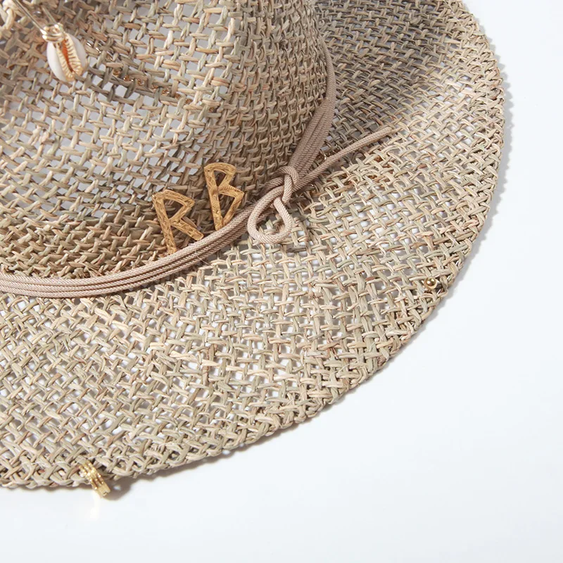 Panama Straw Sun Hat Wide Brim UPF50+ Foldable, Navy & Beige Contrast Beach Hat Adjustable Chin Strap Women Summer - Image 14