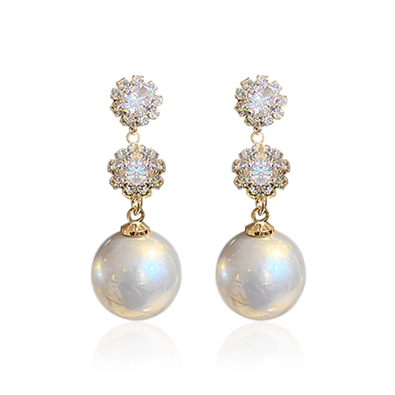Huitan New Trend Imitation Pearl Dangle Earring for Women Luxury Silver Color Bling Cubic Zirconia Fashion Elegant Lady Jewelry - Image 8