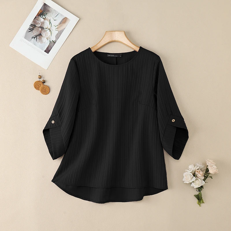 ZANZEA Elegant Blusas Women Autumn Solid Color Blouse 2025 Stylish O Neck Tops Fashion 3/4 Lantern Sleeve Casual Loose Tunics - Image 20