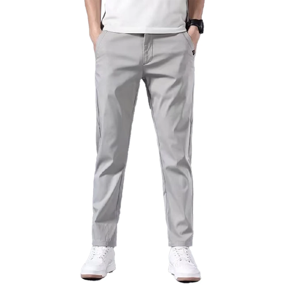 Summer Men's Slim Fit Thin Chino Pant Casual Flat Front Flex Classic Full Pants Middle Waist Man Trousers - Image 15