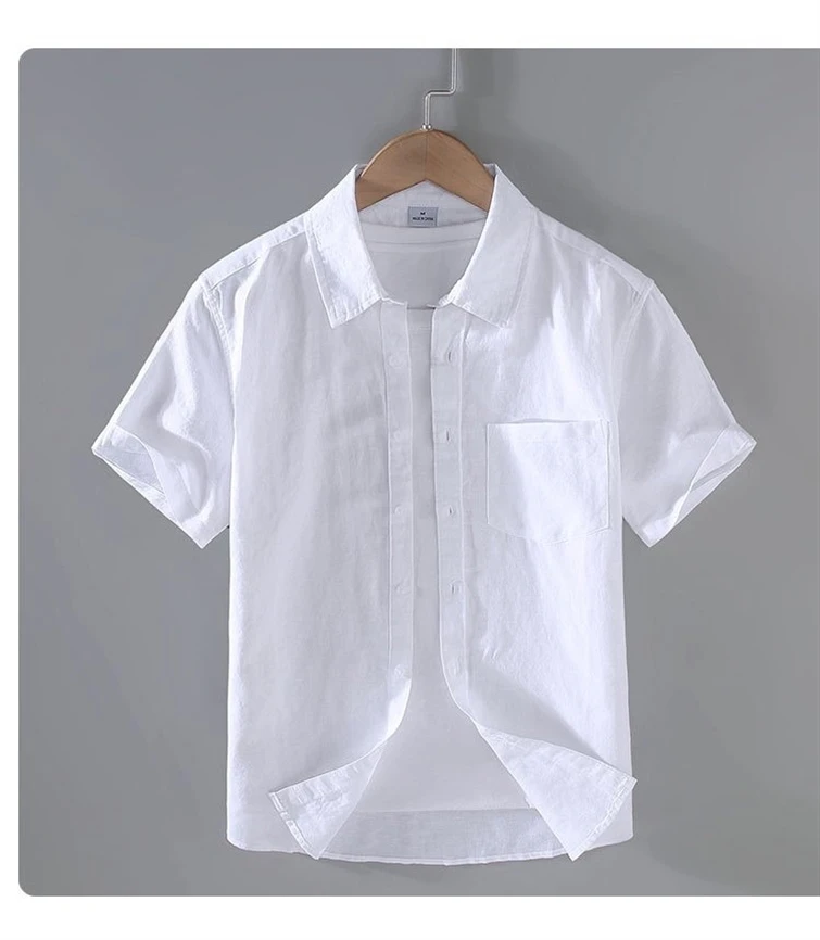 Men's Cotton Linen Short-Sleeved Shirt Summer Streetwear Plain Color Stand Collar Casual Beach Style plus Size M-3XL - Image 28