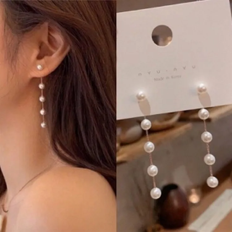 Fashion Pearl Long Earring For Women Cute Korean Crystal Rhinestone Chain Drop Earrings Bridal Wedding Party Jewelry Gifts 2024 - Image 6
