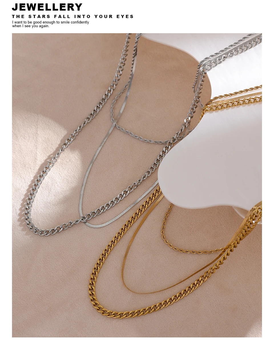 Yhpup Stainless Steel Chain Layered Necklace Separated Set for Women Statement Golden Metalic Waterproof Collar Necklace Jewelry - Image 17