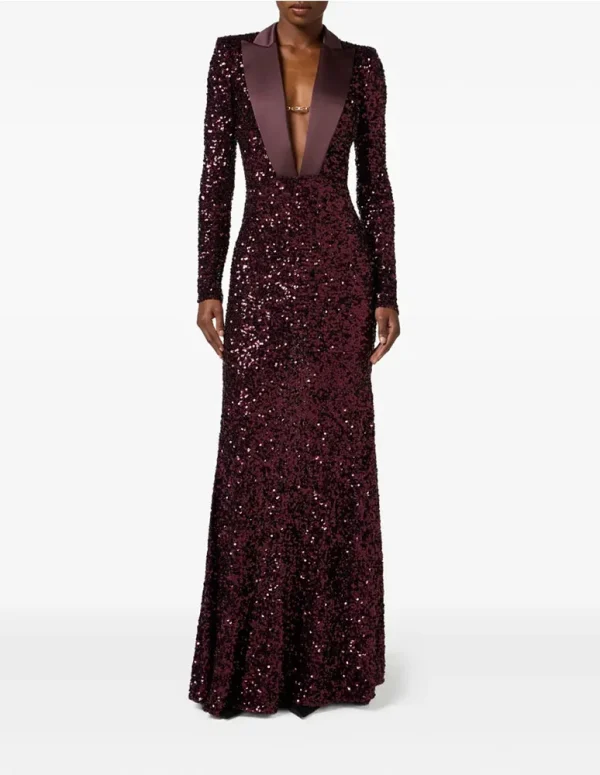 Gliter Dark Burgundy Sequin Women's Evening Gown Sheath Saudi Dress V Neck Formal Party Dress  Floor Length Prom Dress