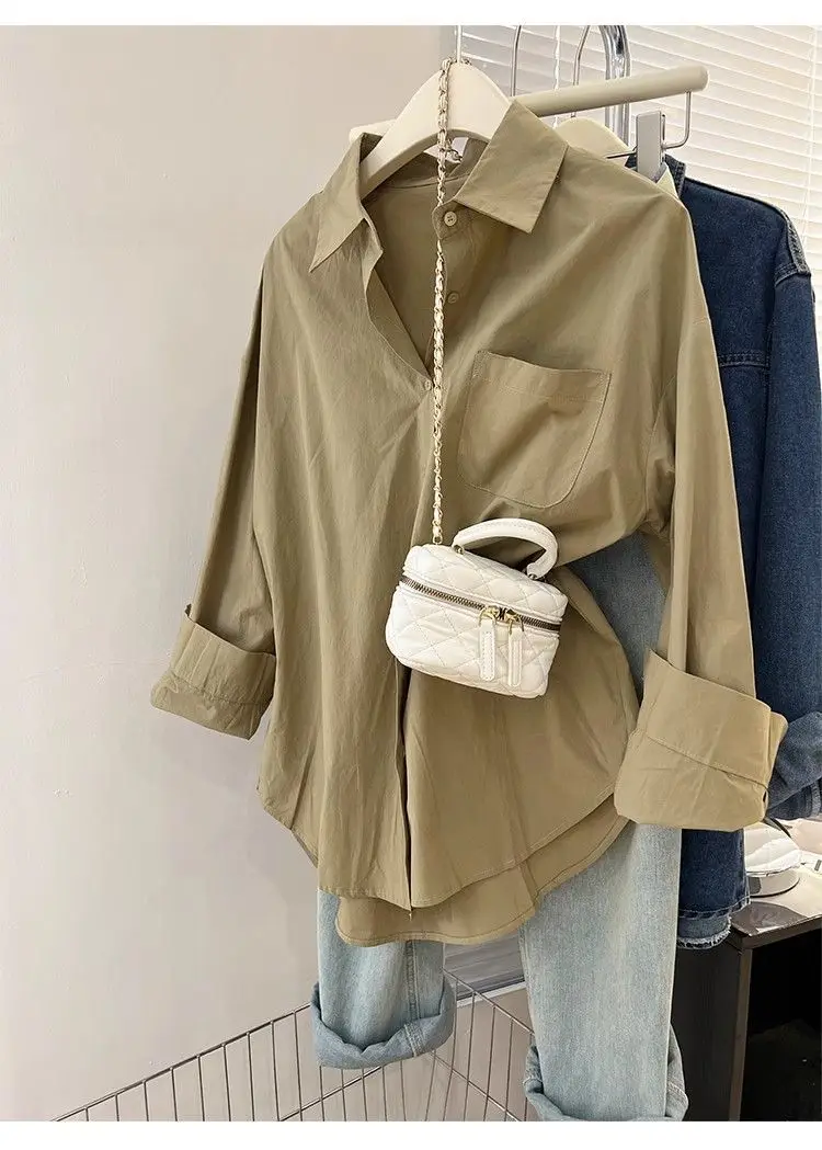 Solid Color Long Sleeve Women's Shirt with Pocket Loose Button Up Casual Blouse Woman 2026 New Spring Summer All-Match Shirt Top - Image 32