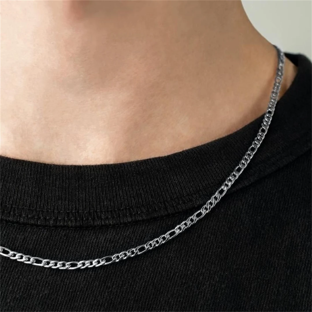 Fashion New Figaro Chain Necklace Men's Punk Silver Color Stainless Steel Long Necklace Men's Hip Hop Jewelry Gift - Image 12
