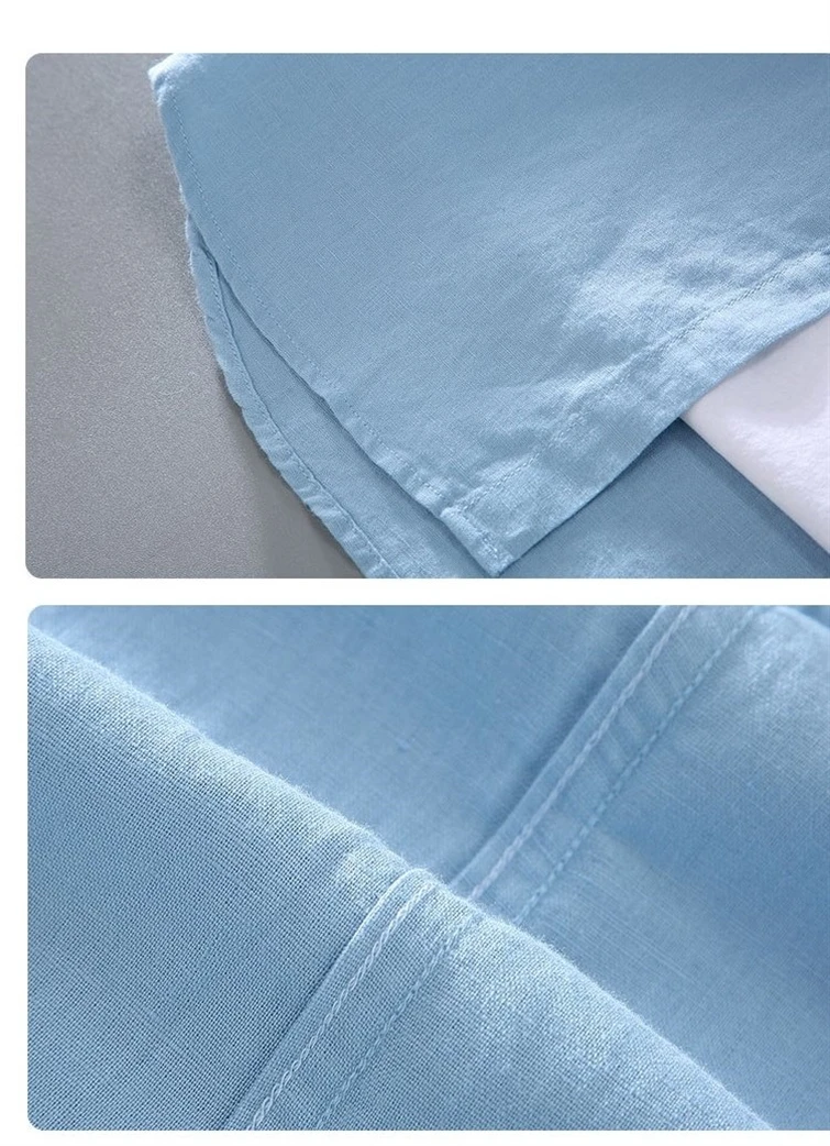 Men's Cotton Linen Short-Sleeved Shirt Summer Streetwear Plain Color Stand Collar Casual Beach Style plus Size M-3XL - Image 25