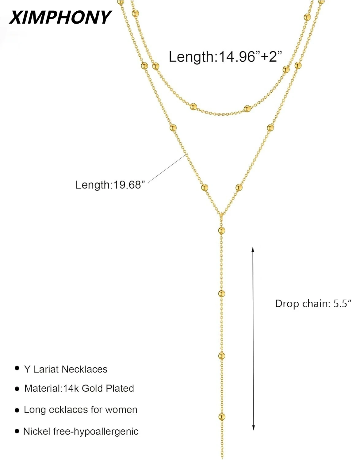 Gold Necklace for Women 14k Gold Plated/Silver Y-Shaped Pendant Necklace Layered Beaded Chain Drop Necklaces For Women Gift - Image 2