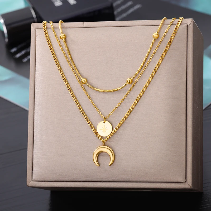Multilayer Heart Necklaces For Women Stainless Steel Gold Color Evil Eye Pendant Chain Choker Necklace Wedding Jewerly Gift - Image 34