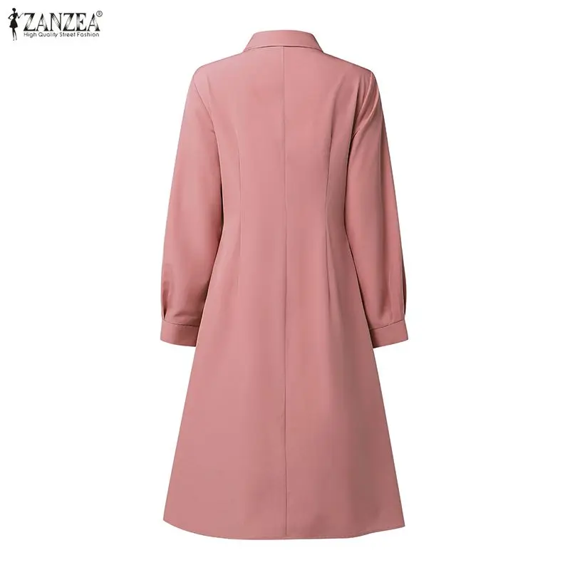 2026 ZANZEA Women Elegant Lapel Neck Long Sleeve Dress Spring Office Dresses Stylish A Line Waisted Party Sundress Holiday Robe - Image 4