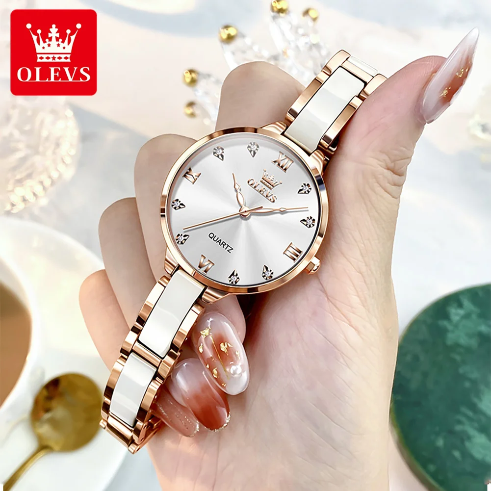 OLEVS 5872 Fashion Luxury Brand Quartz Women's Watch Elegant Ceramic Rose Gold Waterproof Dress Women's Watch Relogio Feminino - Image 2
