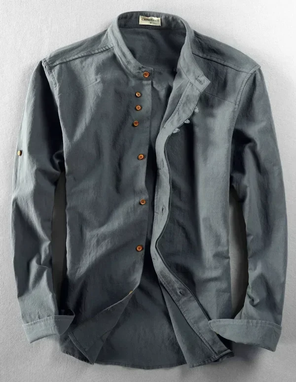 M-7XL 2025 Spring and Autumn New Men's Casual Shirts Retro Chinese Style Stand Collar Slim Cotton Linen Long Sleeve Shirt