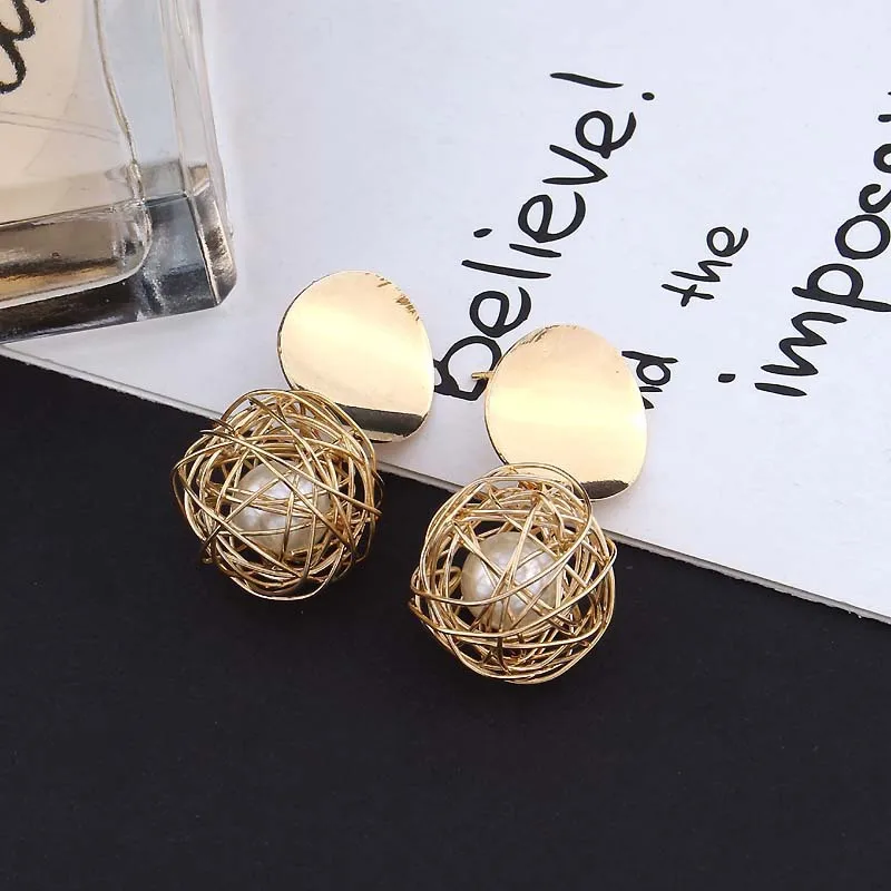 New Fashion Statement Drop Earrings for Women Pearl & Ball Geometric Earrings Gold Color Dangle Earing Fashion Ear Jewelry - Image 3