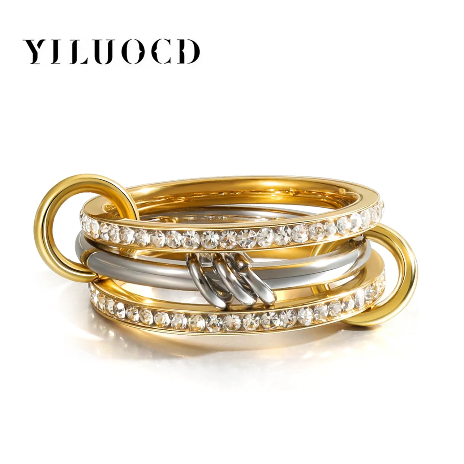 New Stainless Steel Cubic Zirconia Stackable Rings for Women 18k GoldPlating Multi-Link Connected Statement Ring Stack Jewelry - Image 9