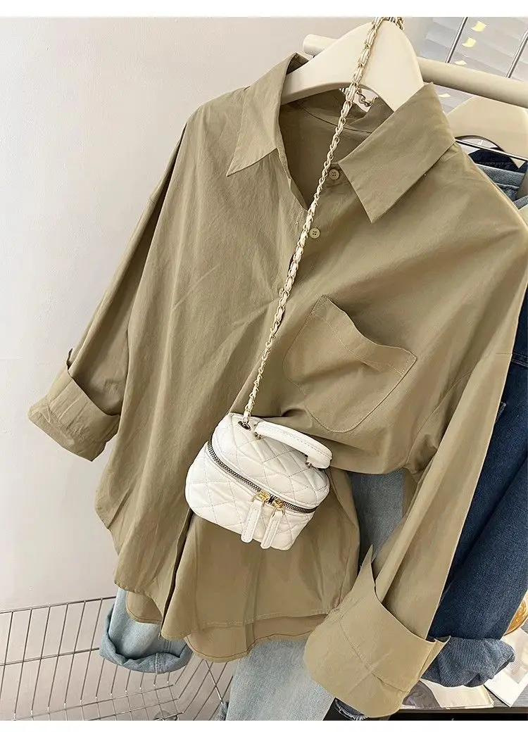 Solid Color Long Sleeve Women's Shirt with Pocket Loose Button Up Casual Blouse Woman 2026 New Spring Summer All-Match Shirt Top - Image 34