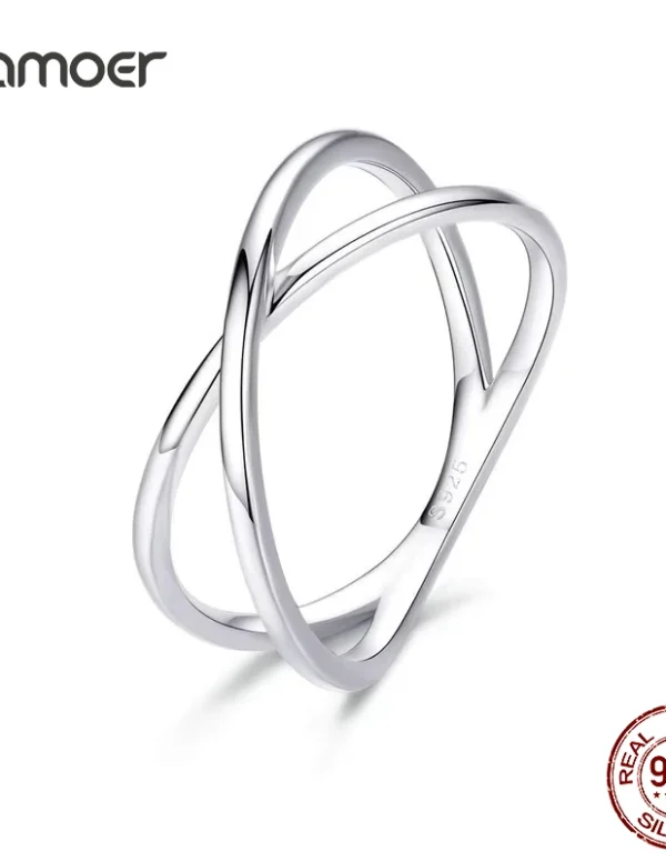 BAMOER 14K Gold Plated X Ring Dainty Minimalist 925 Sterling Silver Cross Ring for Women Promise Jewelry 2 Colors SCR543