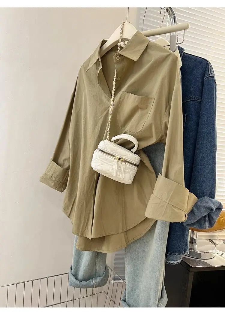Solid Color Long Sleeve Women's Shirt with Pocket Loose Button Up Casual Blouse Woman 2026 New Spring Summer All-Match Shirt Top - Image 33