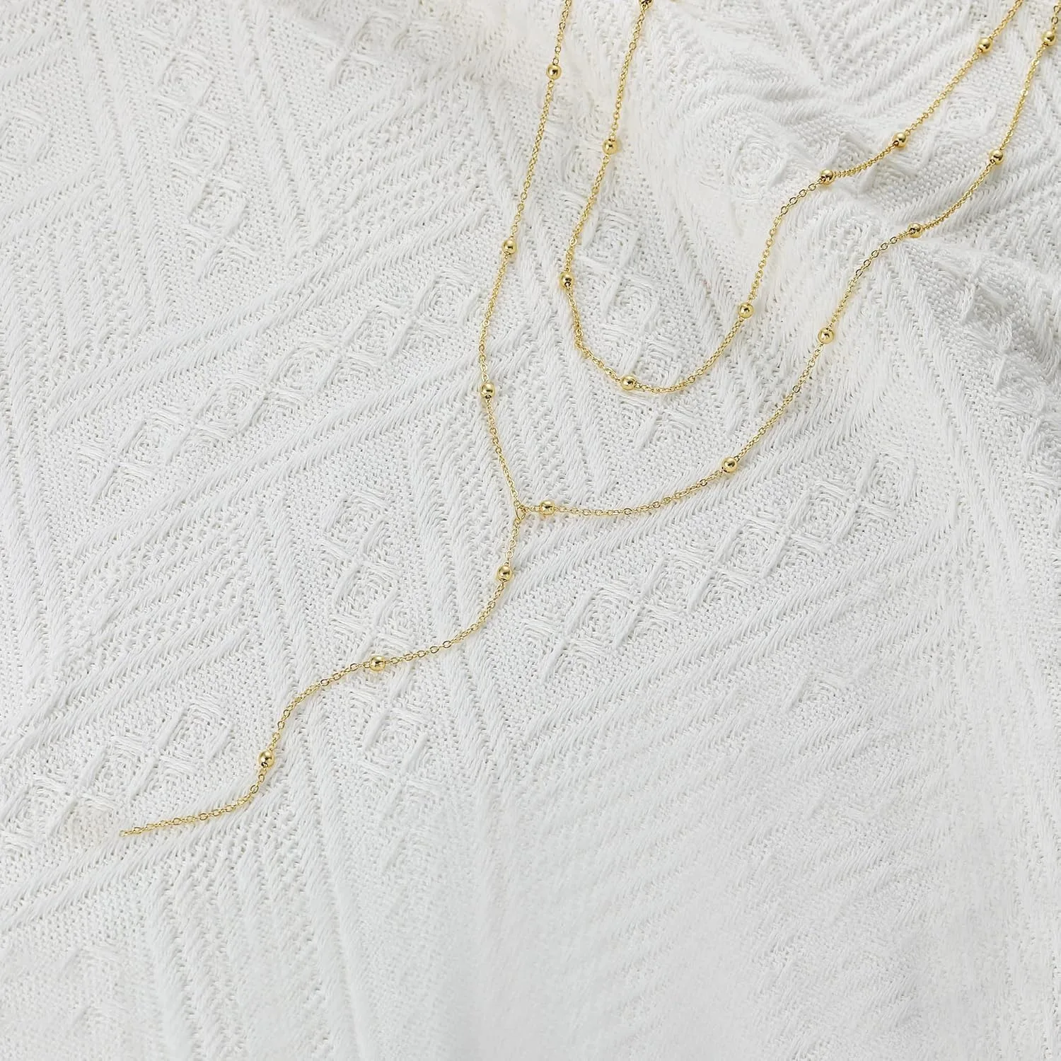 Gold Necklace for Women 14k Gold Plated/Silver Y-Shaped Pendant Necklace Layered Beaded Chain Drop Necklaces For Women Gift - Image 8