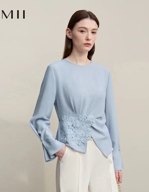 Amii Women's Blouse 2026 Spring New Elegant Commuter Crew Neck Lace Chiffon Women's Shirt Loose Versatile Elegant Top 12681001