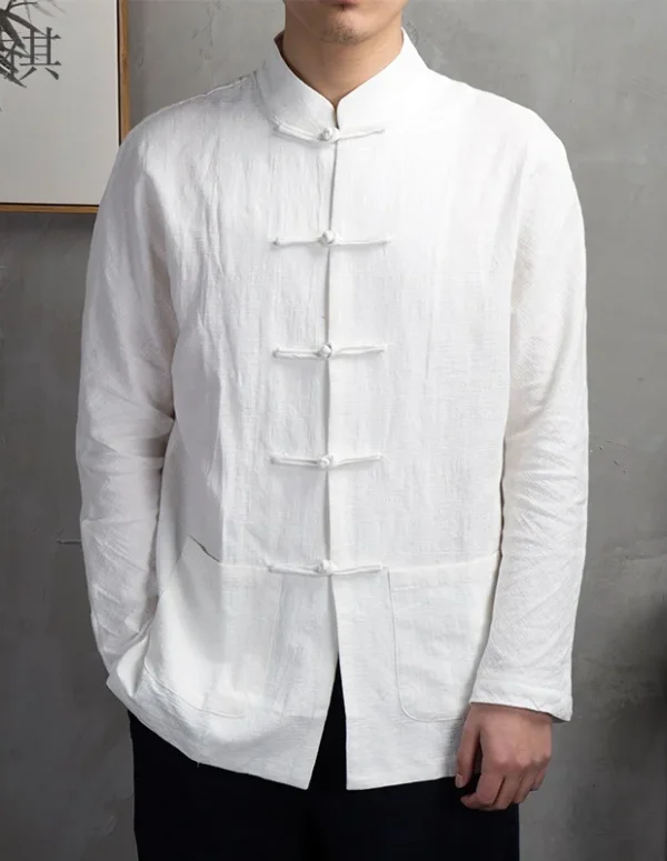 Autumn Chinese Style Buttoned Linen Shirt Men's Loose Long-sleeved Cotton and Linen Top Chinese Retro Style