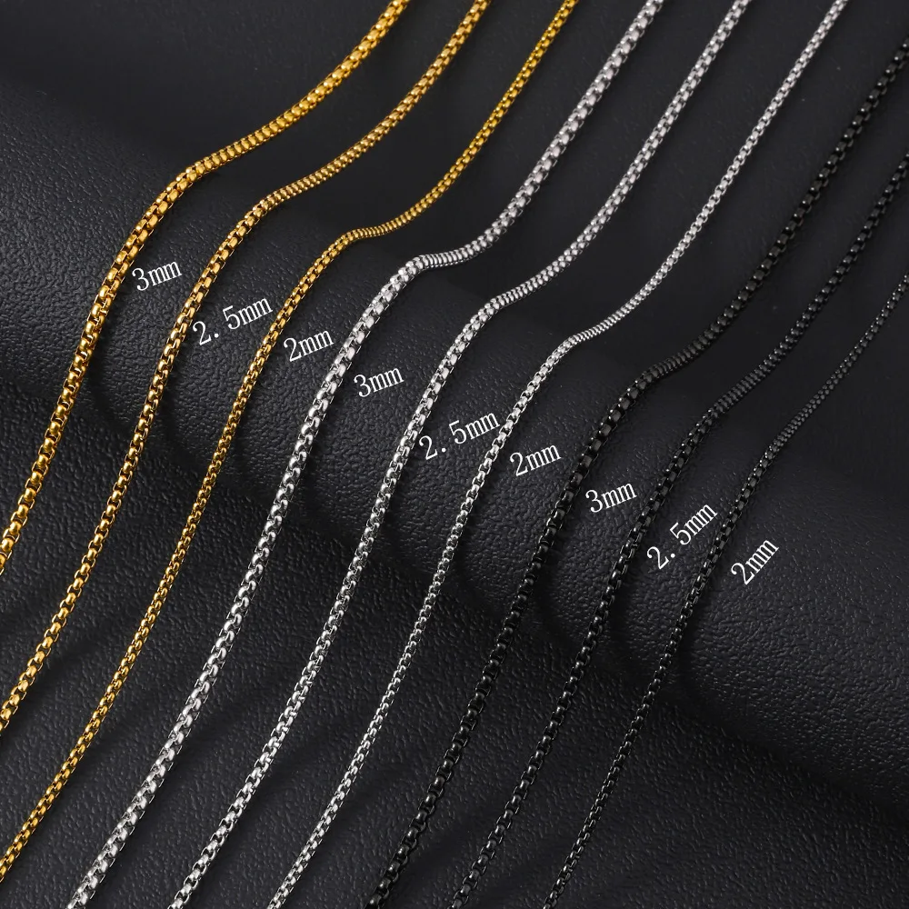 Stainless Steel Square Box Chain Necklace For Men Women Retro Black Gold Silver Color Choker Metal Jewelry DIY Accessories - Image 2