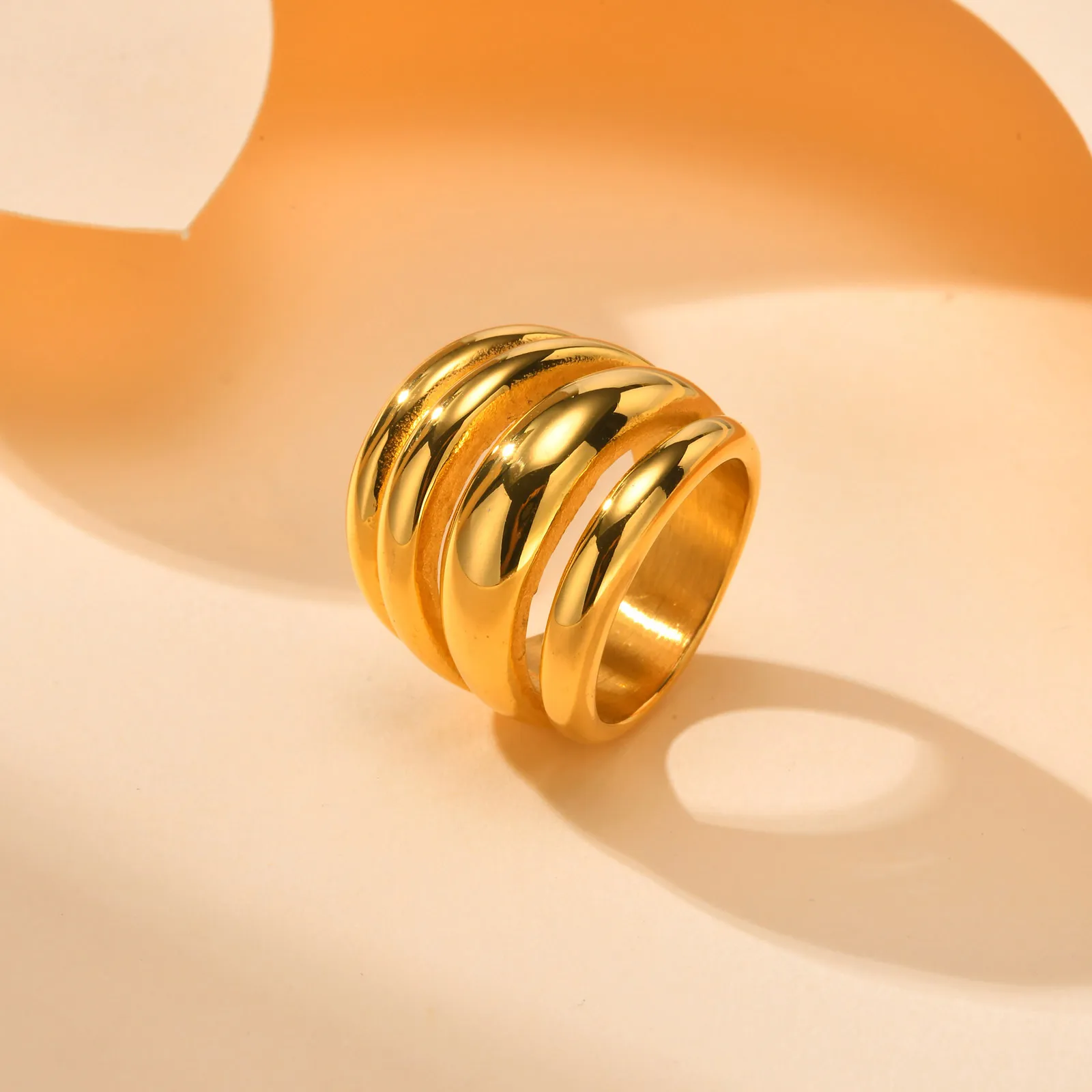 Multilayer Chunky Ring Stainless Steel 18k Gold Plated, Chunky Minimalist Simple Rings Fashion Gift for Women - Image 3