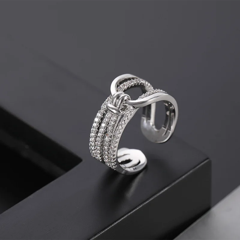 Luxury Double Layers Zircon Rings for Women Gold Plated Opening Stainless Steel Ring 2023 Trend Aesthetic Party Wedding Jewelry - Image 3