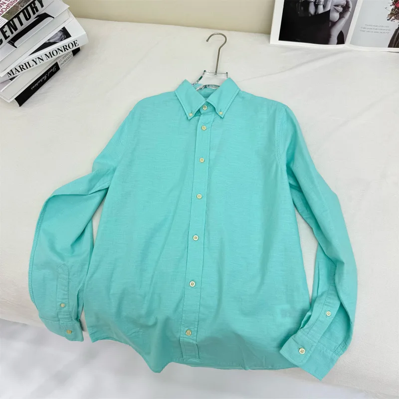 Long sleeved shirt for men and women Linen material unisex old money style solid color embroidered designer long shirt - Image 7