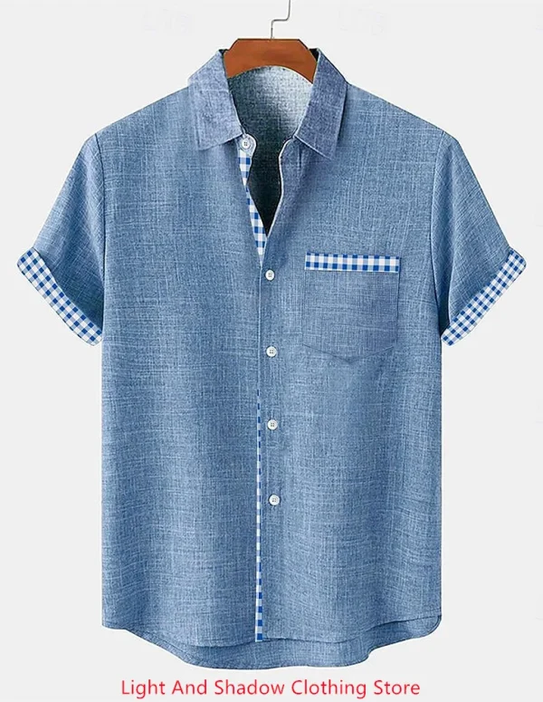 Men's linen shirt Hawaii casual vacation men's short sleeved lapel pocket shirt high-quality men's linen top