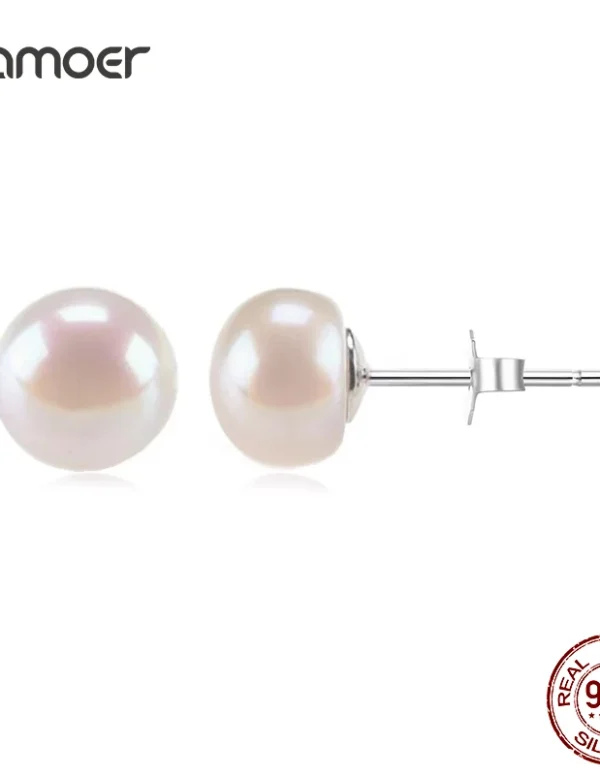 BAMOER 925 Sterling Silver AAA+ Quality Handpicked Freshwater Cultured Pearl Stud Earrings for Women Hypoallergenic Jewelry Gift