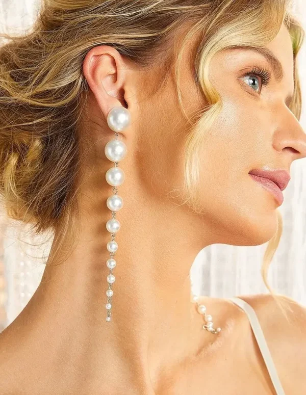 Long Dangling Earrings Women 2024 Trend Elegant Imitation Pearl Tassel Earrings Wedding Party Jewelry Accessories