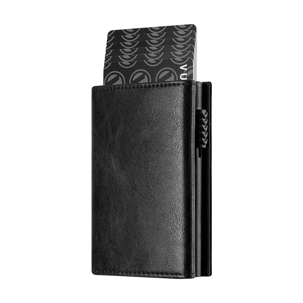Men Card Holder with Money Pocket PU Leather Pop Up Minimalist Wallet RFID Blocking Slim Metal Bank Card Case - Image 5