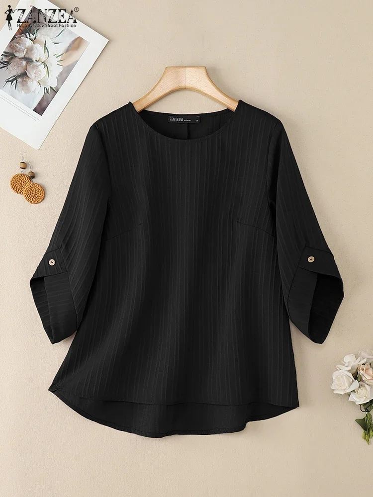 ZANZEA Elegant Blusas Women Autumn Solid Color Blouse 2025 Stylish O Neck Tops Fashion 3/4 Lantern Sleeve Casual Loose Tunics - Image 5