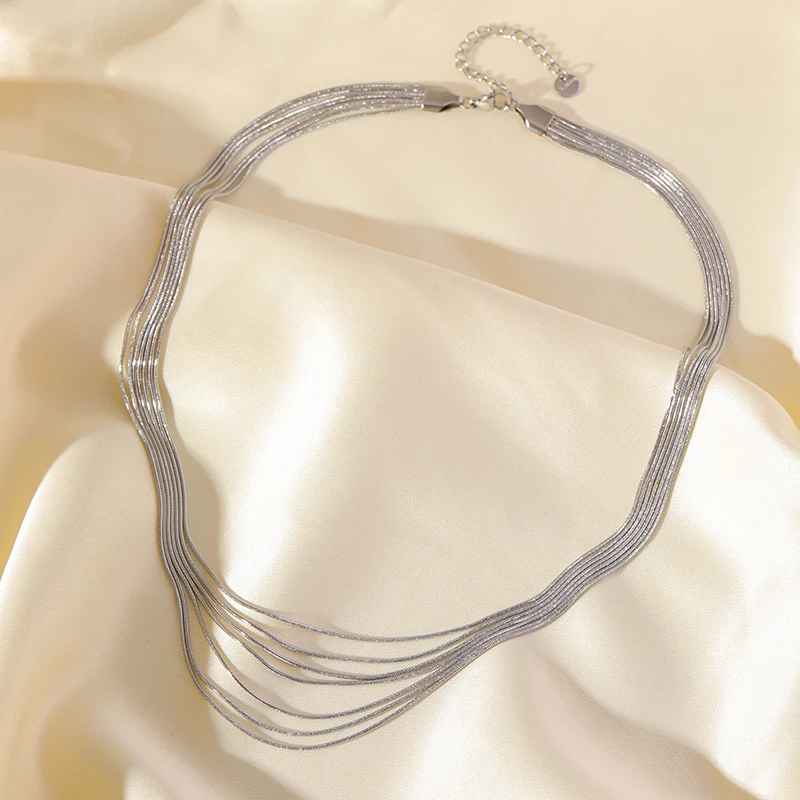 EILIECK 316L Stainless Steel Metal Multilayer Chain Necklace For Women Fashion 18K Gold Plated Collar Waterproof Jewelry Gift - Image 2