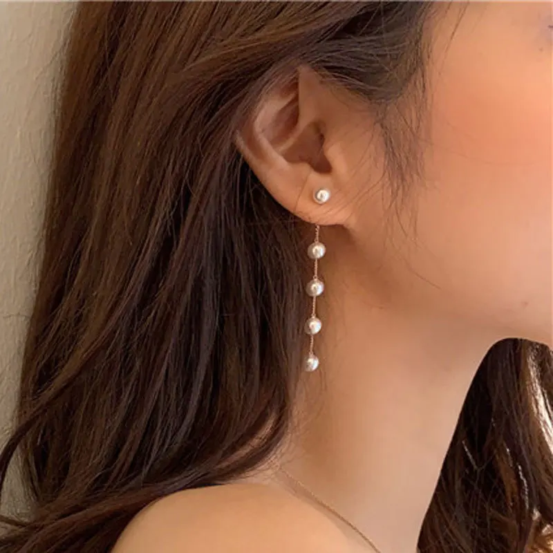 Fashion Pearl Long Earring For Women Cute Korean Crystal Rhinestone Chain Drop Earrings Bridal Wedding Party Jewelry Gifts 2024 - Image 4