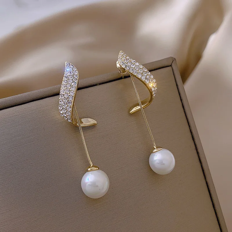 New Korean Style White Pearl Drop Earrings for Women Shiny Rhinestone Temperament Earring Wedding Party Engagement Jewelry - Image 8