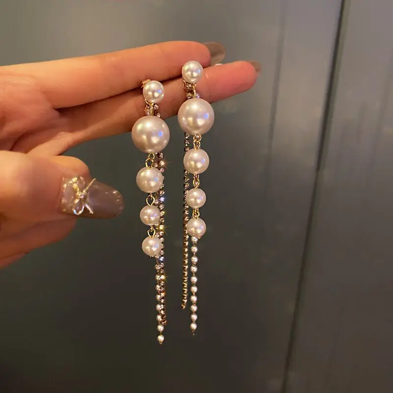 New Korean Style White Pearl Drop Earrings for Women Shiny Rhinestone Temperament Earring Wedding Party Engagement Jewelry - Image 10