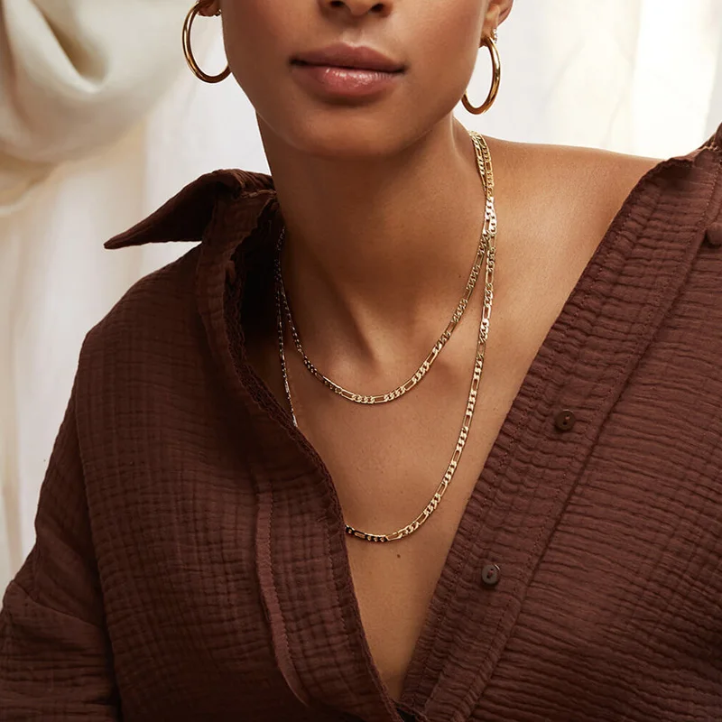 Figaro Chain Necklace Stainless Steel Link Gold Color Choker Necklace Layered Women Girls 14" 18" 20" 24" - Image 2